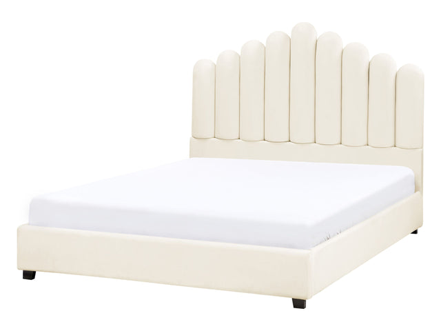 Waterbed Off White Velvet EU Double Size 4ft6 Sea Shell Headboard Slatted Base Beliani