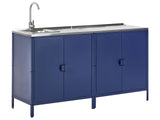 2 Piece Outdoor Kitchen Set Blue Stainless Steel 2 Cabinets Sink Single Lever Outdoor Kitchen Cooking Station Beliani