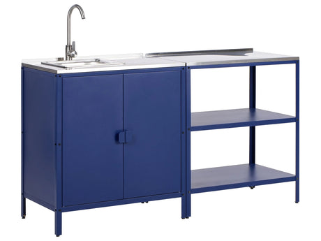 2 Piece Outdoor Kitchen Set Blue Stainless Steel Storage Island Cabinet Sink Single Lever Outdoor Kitchen Cooking Station Beliani