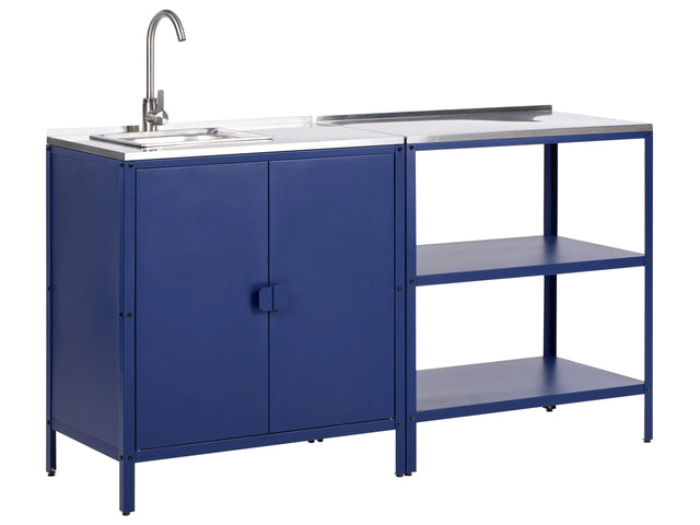 2 Piece Outdoor Kitchen Set Blue Stainless Steel Storage Island Cabinet Sink Single Lever Outdoor Kitchen Cooking Station Beliani
