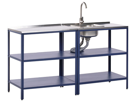 2 Piece Outdoor Kitchen Set Blue Stainless Steel 2 Kitchen Islands Sink Single Lever Outdoor Kitchen Cooking Station Beliani