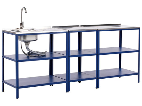 3 Piece Outdoor Kitchen Set Blue Stainless Steel 3 Kitchen Islands Sink Single Lever Outdoor Kitchen Cooking Station Beliani
