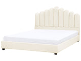 Waterbed Off White Velvet EU Super King Size 6ft Sea Shell Headboard Slatted Base Beliani