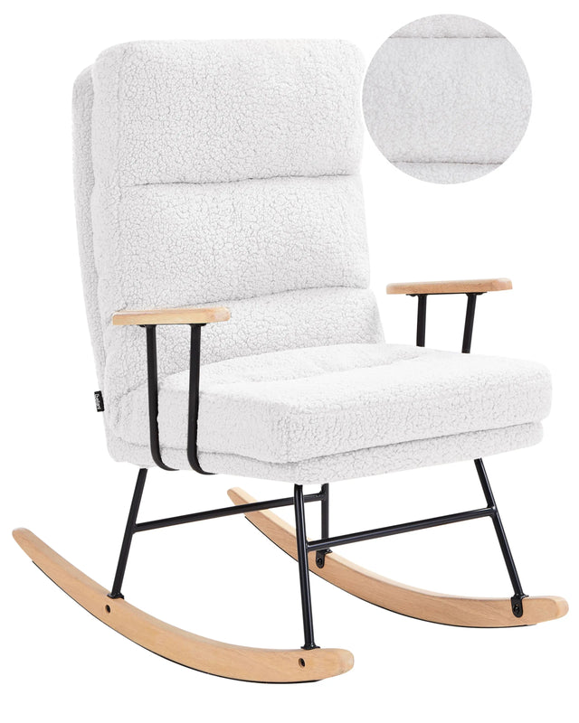 Rocking Chair Off-White Boucle Teddy Upholstery Metal and Rubber Wood Legs Reclining Back Living Room Beliani