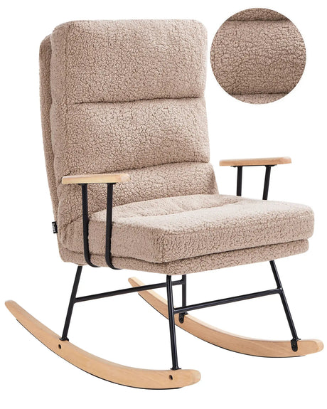 Rocking Chair Beige Boucle Teddy Upholstery Metal and Rubber Wood Legs Reclining Back Living Room Beliani