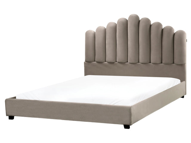 Bed Taupe Velvet EU King Size 5ft3 Sea Shell Headboard Slatted Base Beliani