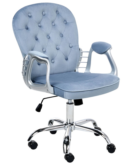 Office Chair Light Blue Velvet Gas Lift Height Adjustable Button with Tufted Backrest and Full Swivel Beliani