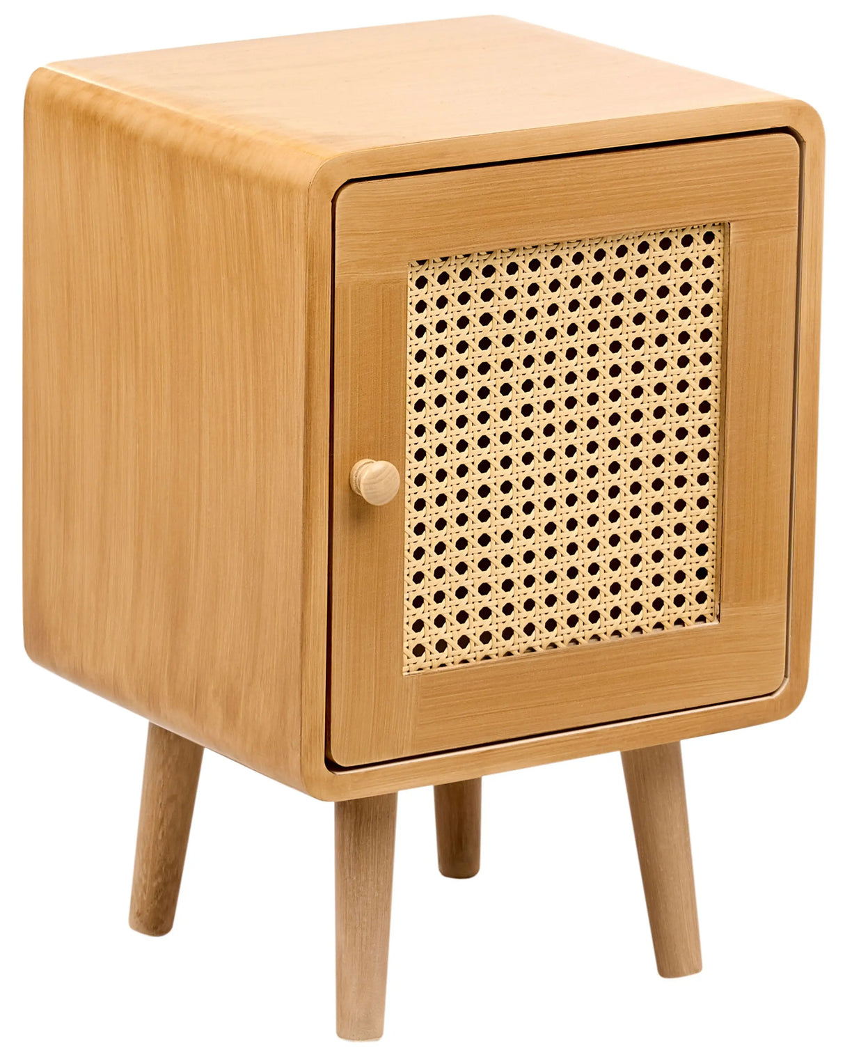 Bedside Table Light Brown MDF Veneer with Rattan Front Drawer with Viennese Braid Boho Style Nightstand Beliani