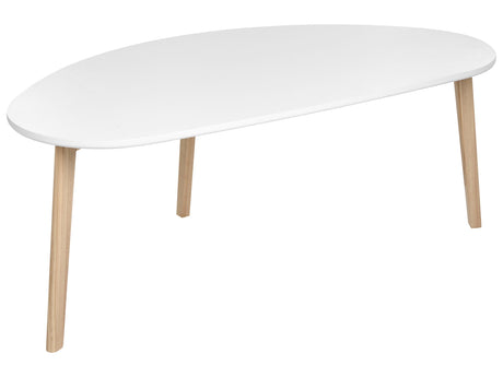 Coffee Table White MDF Table Top Pine Wood Legs Irregular Big Living Room Furniture Beliani
