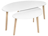 Set of 2 Coffee Tables White MDF Table Top Pine Wood Legs Irregular Small Living Room Furniture Beliani