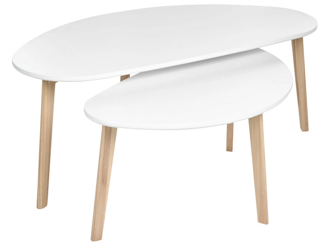 Set of 2 Coffee Tables White MDF Table Top Pine Wood Legs Irregular Small Living Room Furniture Beliani