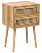 Bedside Table Light Brown MDF Veneer with Rattan Front Drawer with Viennese Braid Boho Style Nightstand Beliani