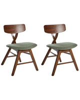 Set of 2 Dining Chairs Dark Brown and Green Polyester Rubber Wood Backrest and Frame Upholstered Seat Dining Room Beliani