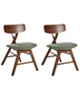 Set of 2 Dining Chairs Dark Brown and Green Polyester Rubber Wood Backrest and Frame Upholstered Seat Dining Room Beliani