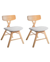 Set of 2 Dining Chairs Light Brown and Light Grey Polyester Rubber Wood Backrest and Frame Upholstered Seat Dining Room Beliani