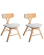 Set of 2 Dining Chairs Light Brown and Light Grey Polyester Rubber Wood Backrest and Frame Upholstered Seat Dining Room Beliani