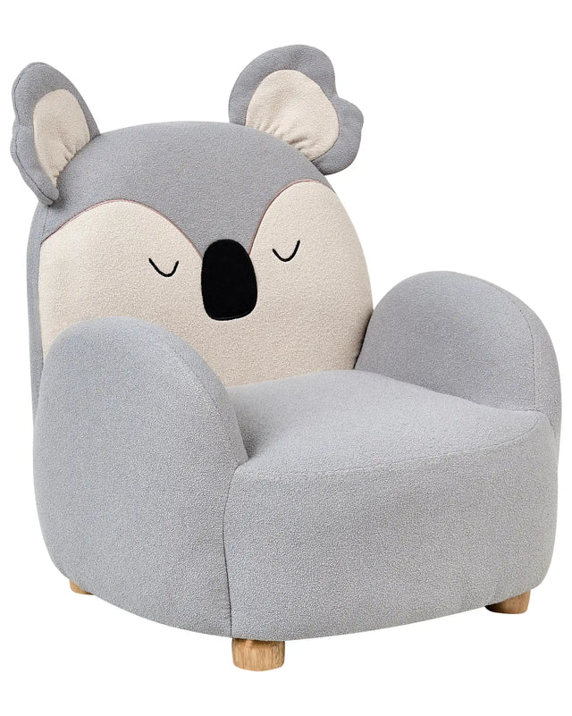 Kids Armchair Koala Grey Upholstery Low Children Chair Koala Bear Shape Beliani