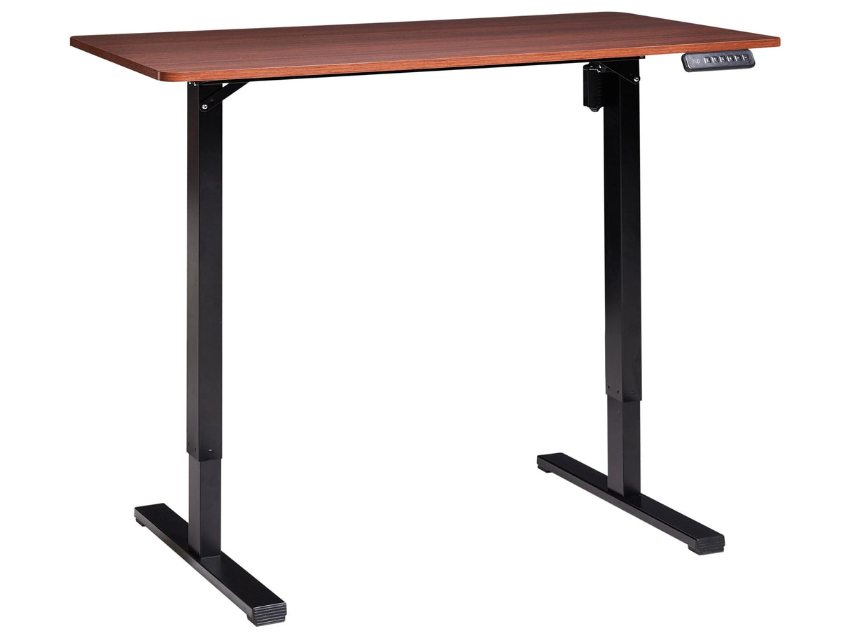 Electrically Adjustable Desk Dark BrownTabletop Black Steel Frame 120 x 60 cm Sit and Stand Square Feet Modern Design Beliani