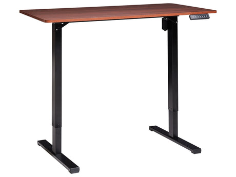 Electrically Adjustable Desk Dark BrownTabletop Black Steel Frame 120 x 60 cm Sit and Stand Square Feet Modern Design Beliani