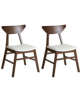 Set of 2 Dining Chairs Dark Brown and Beige Polyester Rubber Wood Backrest and Frame Upholstered Seat Dining Room Kitchen Beliani