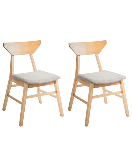 Set of 2 Dining Chairs Light Brown and Taupe Polyester Rubber Wood Backrest and Frame Upholstered Seat Dining Room Kitchen Beliani