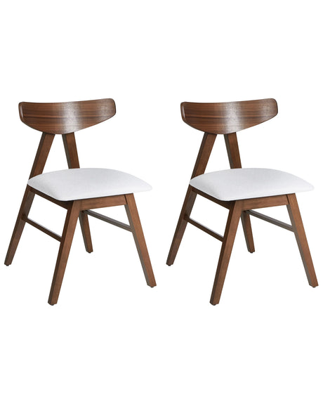 Set of 2 Dining Chairs Dark Brown and Light Grey Polyester Rubber Wood Frame Upholstered Seat Dining Room Kitchen Beliani