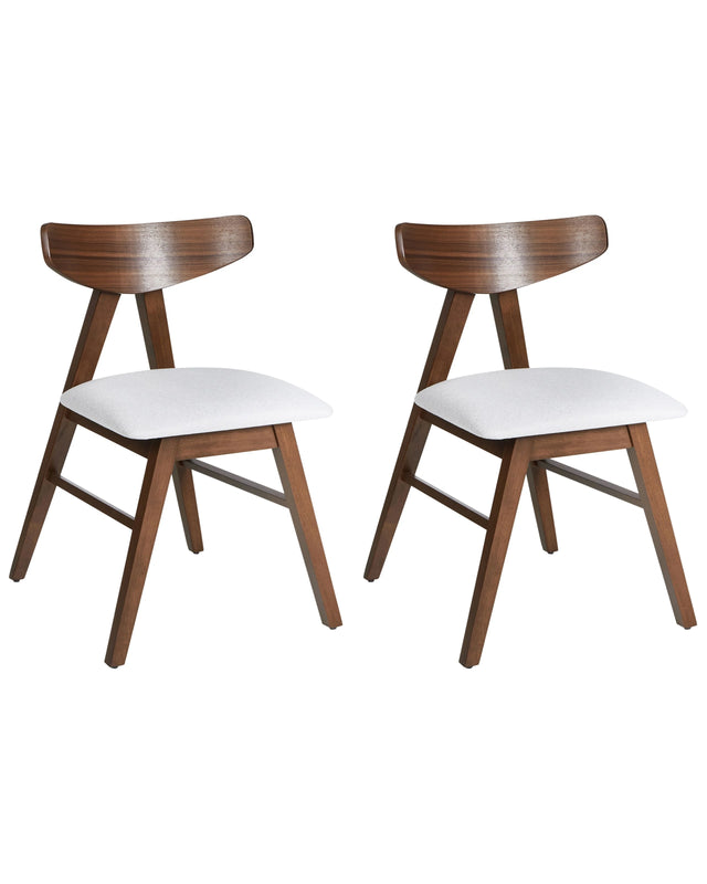 Set of 2 Dining Chairs Dark Brown and Light Grey Polyester Rubber Wood Frame Upholstered Seat Dining Room Kitchen Beliani