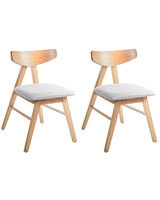 Set of 2 Dining Chairs Light Brown and Light Grey Polyester Rubber Wood Frame Upholstered Seat Dining Room Kitchen Beliani