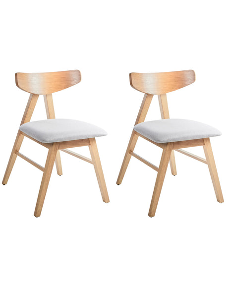 Set of 2 Dining Chairs Light Brown and Light Grey Polyester Rubber Wood Frame Upholstered Seat Dining Room Kitchen Beliani