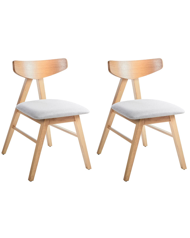 Set of 2 Dining Chairs Light Brown and Light Grey Polyester Rubber Wood Frame Upholstered Seat Dining Room Kitchen Beliani