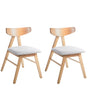 Set of 2 Dining Chairs Light Brown and Light Grey Polyester Rubber Wood Frame Upholstered Seat Dining Room Kitchen Beliani