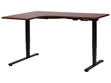 Electrically Adjustable Left Corner Desk Dark Wood Tabletop Black Steel Frame 160 x 59 cm Sit and Stand L-Shaped Modern Design Beliani