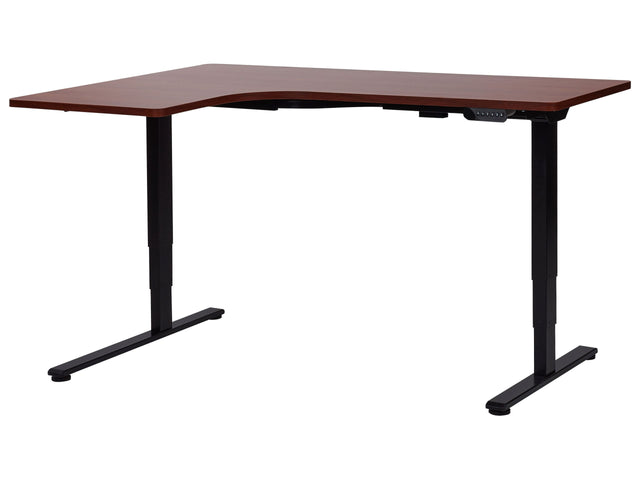 Electrically Adjustable Left Corner Desk Dark Wood Tabletop Black Steel Frame 160 x 59 cm Sit and Stand L-Shaped Modern Design Beliani