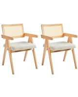 Set of 2 Dining Chairs Light Brown and Light Beige Rubberwood Frame Boucle Seat Retro Dining Room Kitchen Beliani