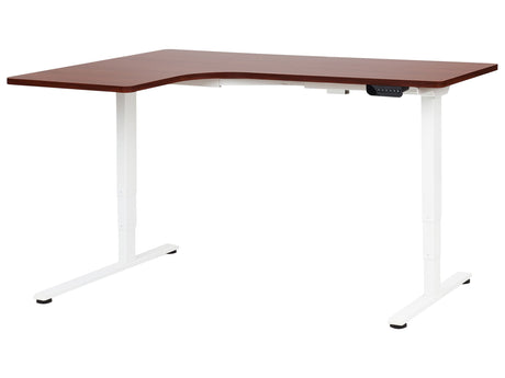 Electrically Adjustable Left Corner Desk White Tabletop White Steel Frame 160 x 59 cm Sit and Stand L-Shaped Modern Design Beliani