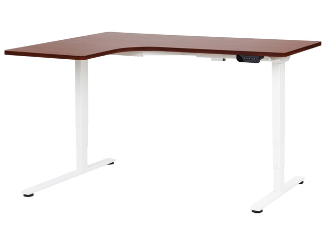 Electrically Adjustable Left Corner Desk White Tabletop White Steel Frame 160 x 59 cm Sit and Stand L-Shaped Modern Design Beliani