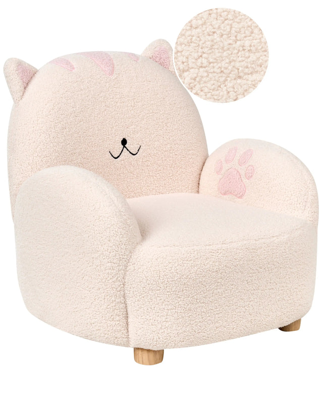 Kids Armchair Cat Off White Upholstery Low Children Chair Shape Beliani