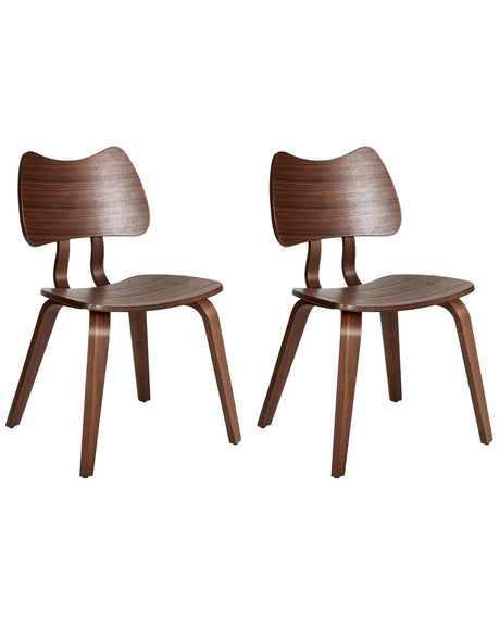 Set of 2 Dining Chairs Dark Brown Rubber Wood Frame Dining Room Kitchen Furniture Retro Style Beliani