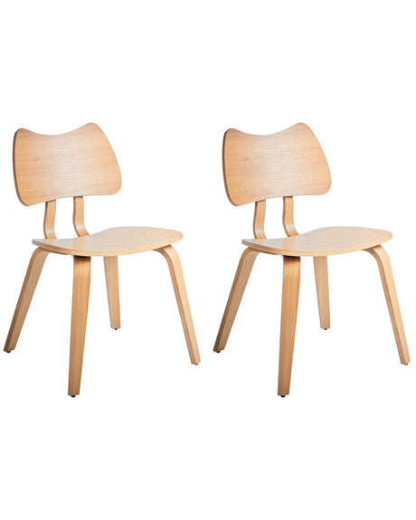 Set of 2 Dining Chairs Light Brown Rubber Wood Frame Dining Room Kitchen Furniture Retro Style Beliani