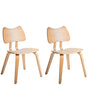 Set of 2 Dining Chairs Light Brown Rubber Wood Frame Dining Room Kitchen Furniture Retro Style Beliani