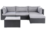 2 Piece Garden Sofa Set Black w/ Grey Cushions 5 Seater Corner Coffee Table Beliani