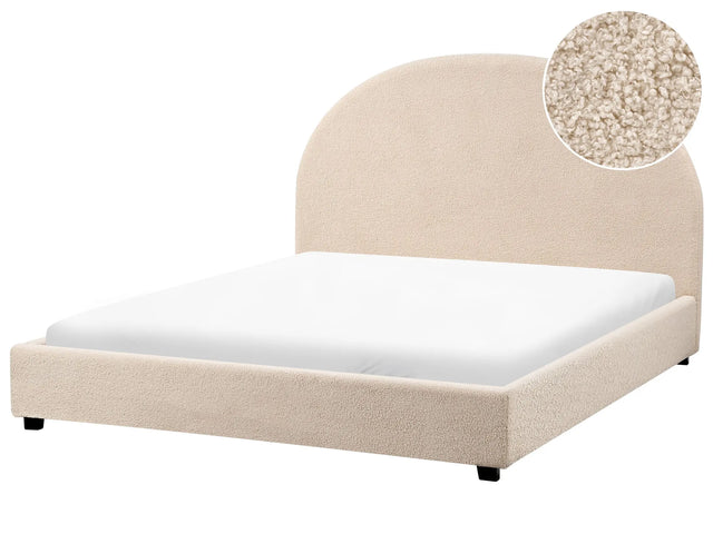 Bed Beige Polyester Boucle EU Double Size 4ft6 Minimalist Retro Design Beliani