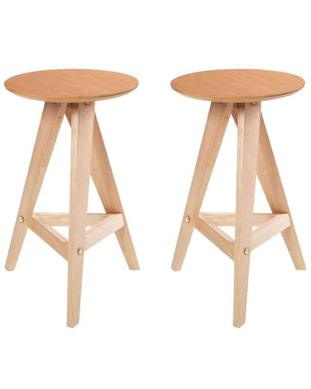Set of 2 Stools Light Brown Rubber Wood Retro Style Dining Room Kitchen Beliani
