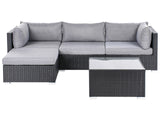 2 Piece Garden Sofa Set Black w/ Grey Cushions 5 Seater Corner Coffee Table Beliani