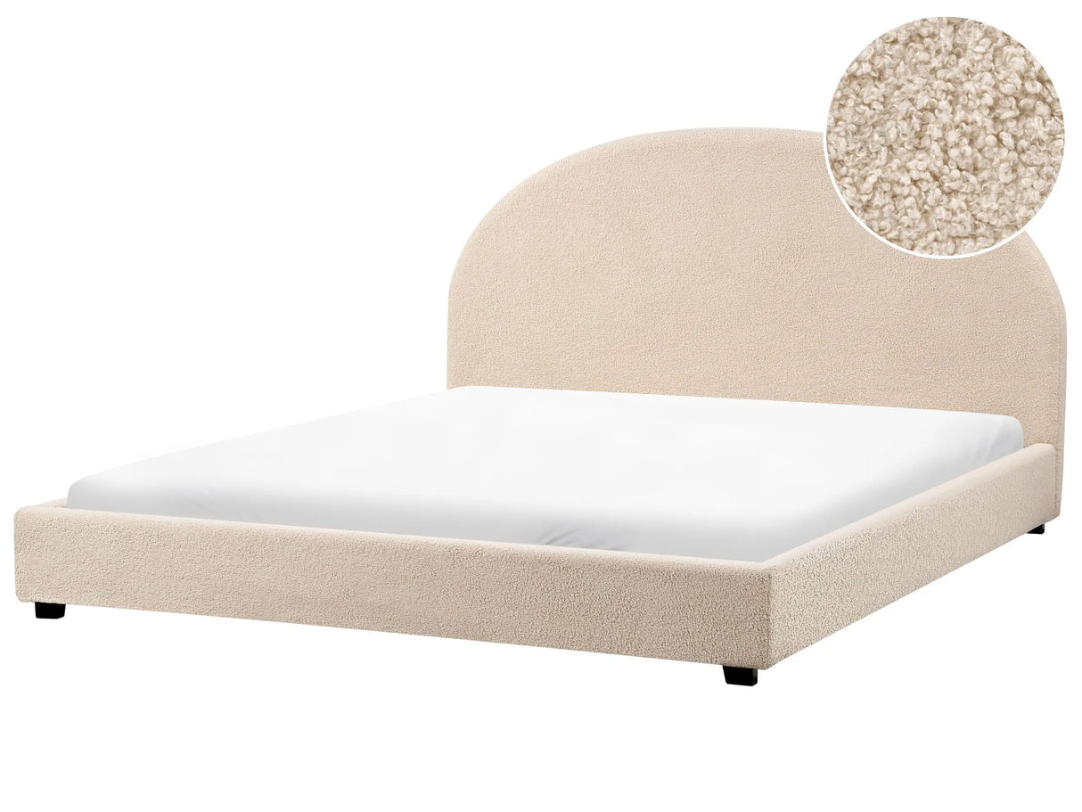 Bed Beige Polyester Boucle Fabric EU Super King Size 6ft Minimalist Retro Design Beliani