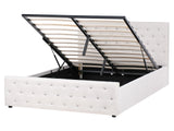 Bed Frame Beige Polyester Fabric Upholstery with Storage EU King Tufted Headboard Bedroom Furniture Beliani