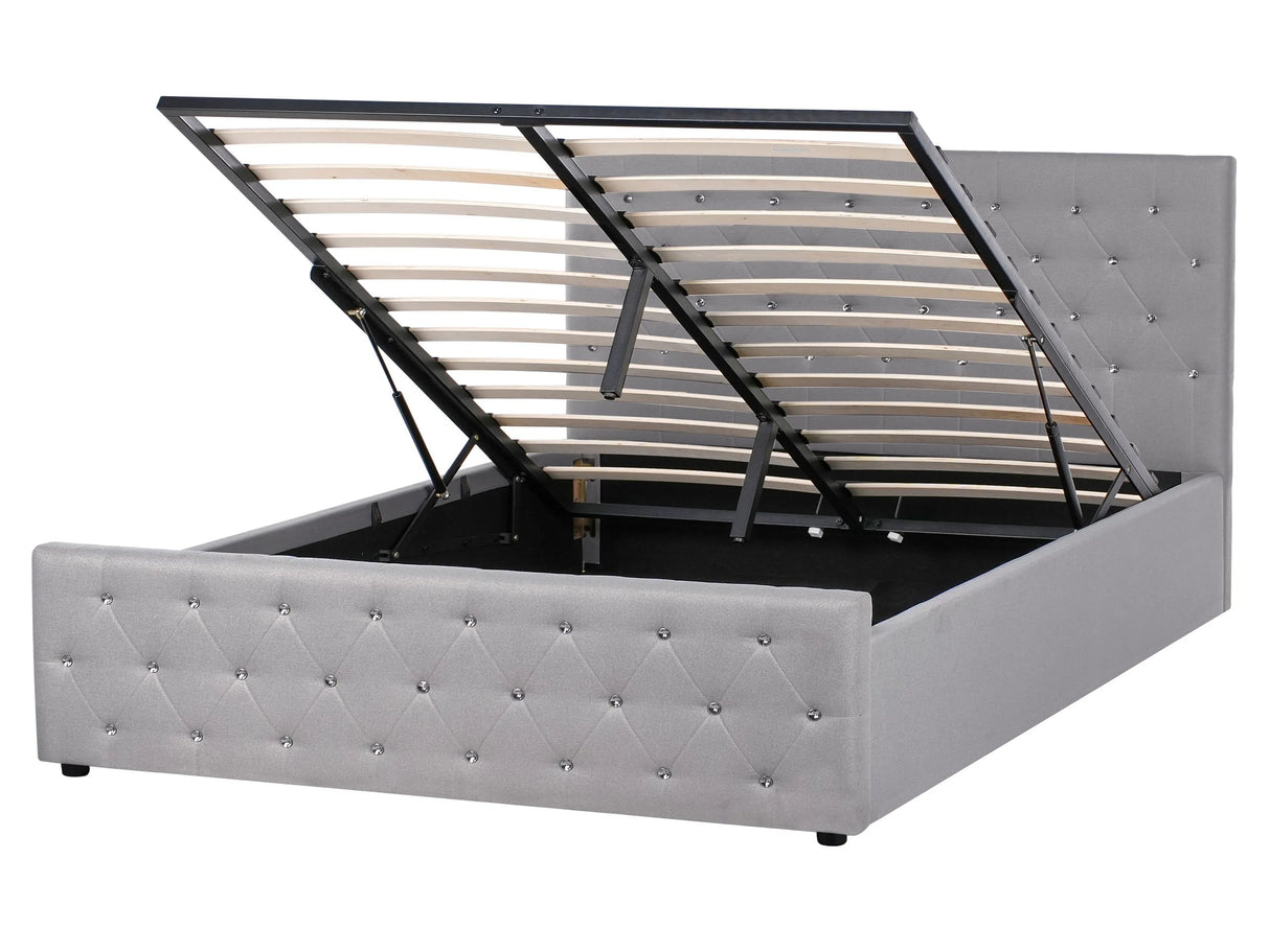 Bed Frame Light Grey Polyester Fabric Upholstery with Storage EU King Tufted Headboard Bedroom Furniture Beliani