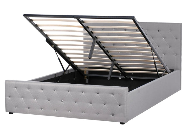 Bed Frame Light Grey Polyester Fabric Upholstery with Storage EU King Tufted Headboard Bedroom Furniture Beliani