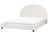 Bed Off-White Polyester Fabric EU King Size 5ft3 Minimalist Retro Design Beliani