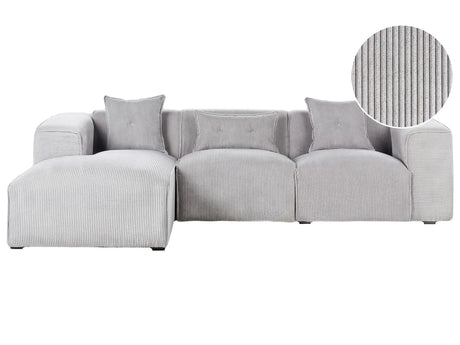 Right Hand Corner Sofa Light Grey Corduroy Upholstery 3 Seater Extra Scatter Cushions Modern Beliani